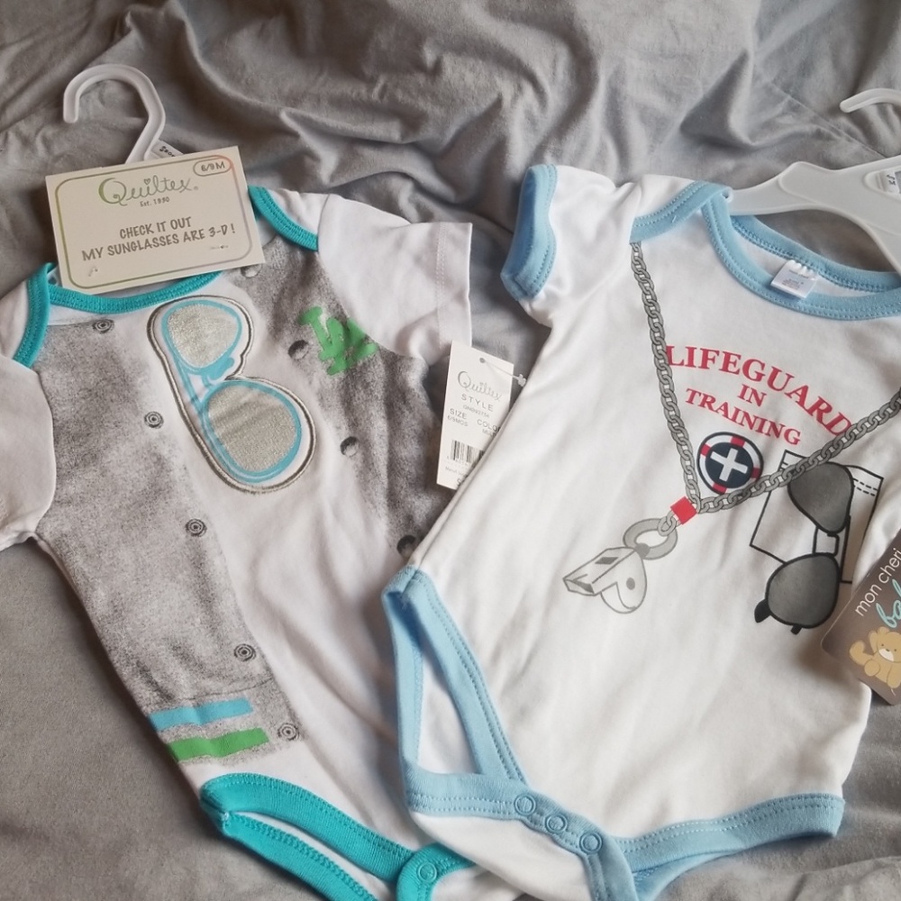 Oh Boy!!!!  2 Onsies and 1 pacifier clip